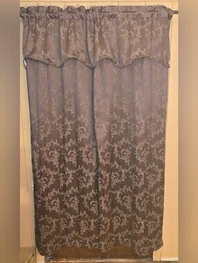 Elegant Jacquard Scalloped Top Tab Curtain Panel - Chocolate Brown